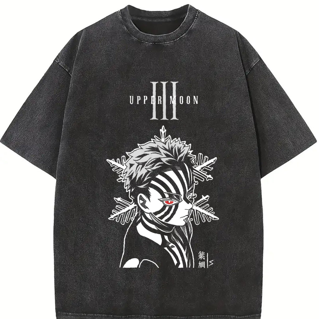 Akaza Upper moon rank 3 v6 Demon Slayer Kimetsu No Yaiba anime manga Washed t-shirt  2 sided printing Menswear Top graphic tee