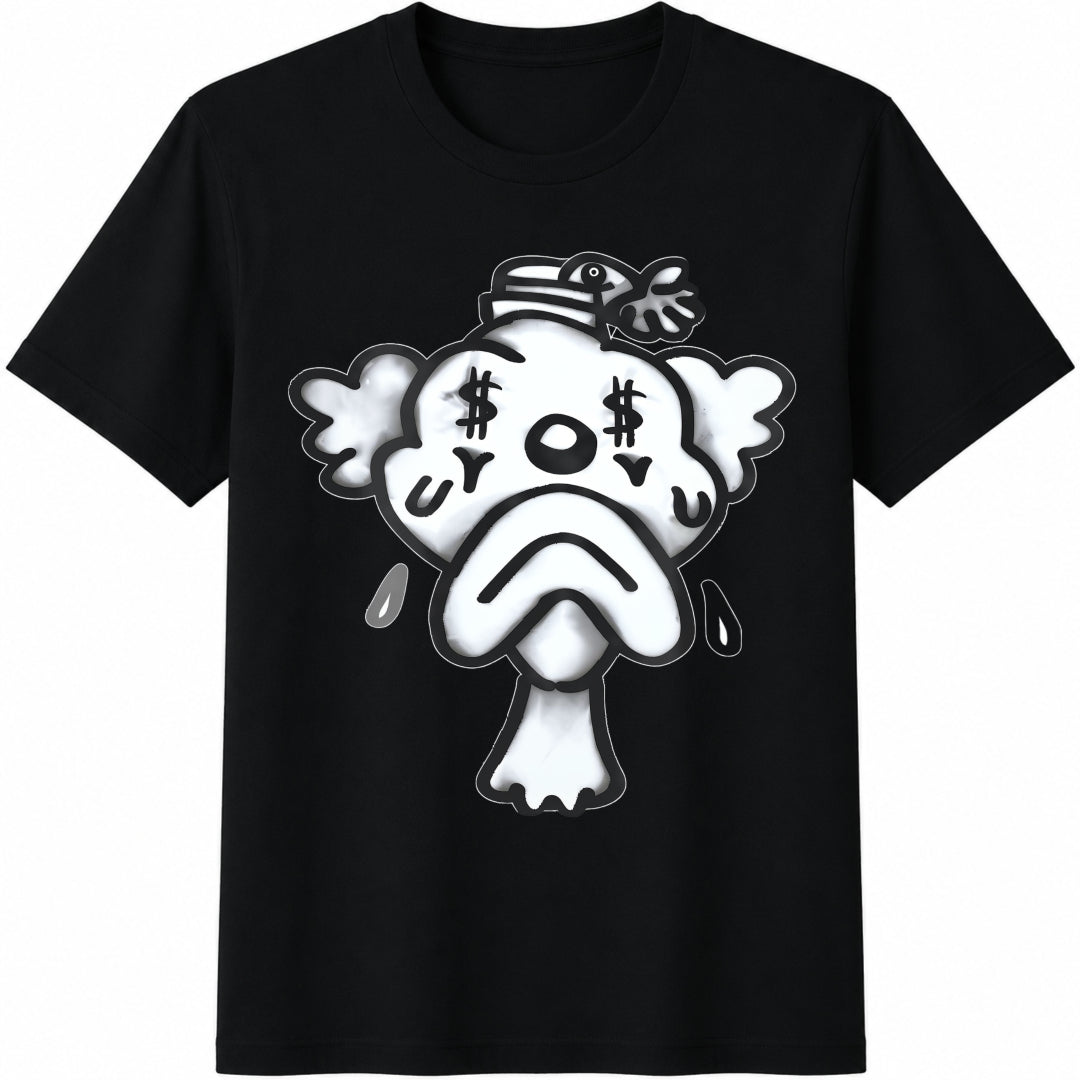 Cartoon Money Eyes Crying Duck Cotton T-Shirt - Black