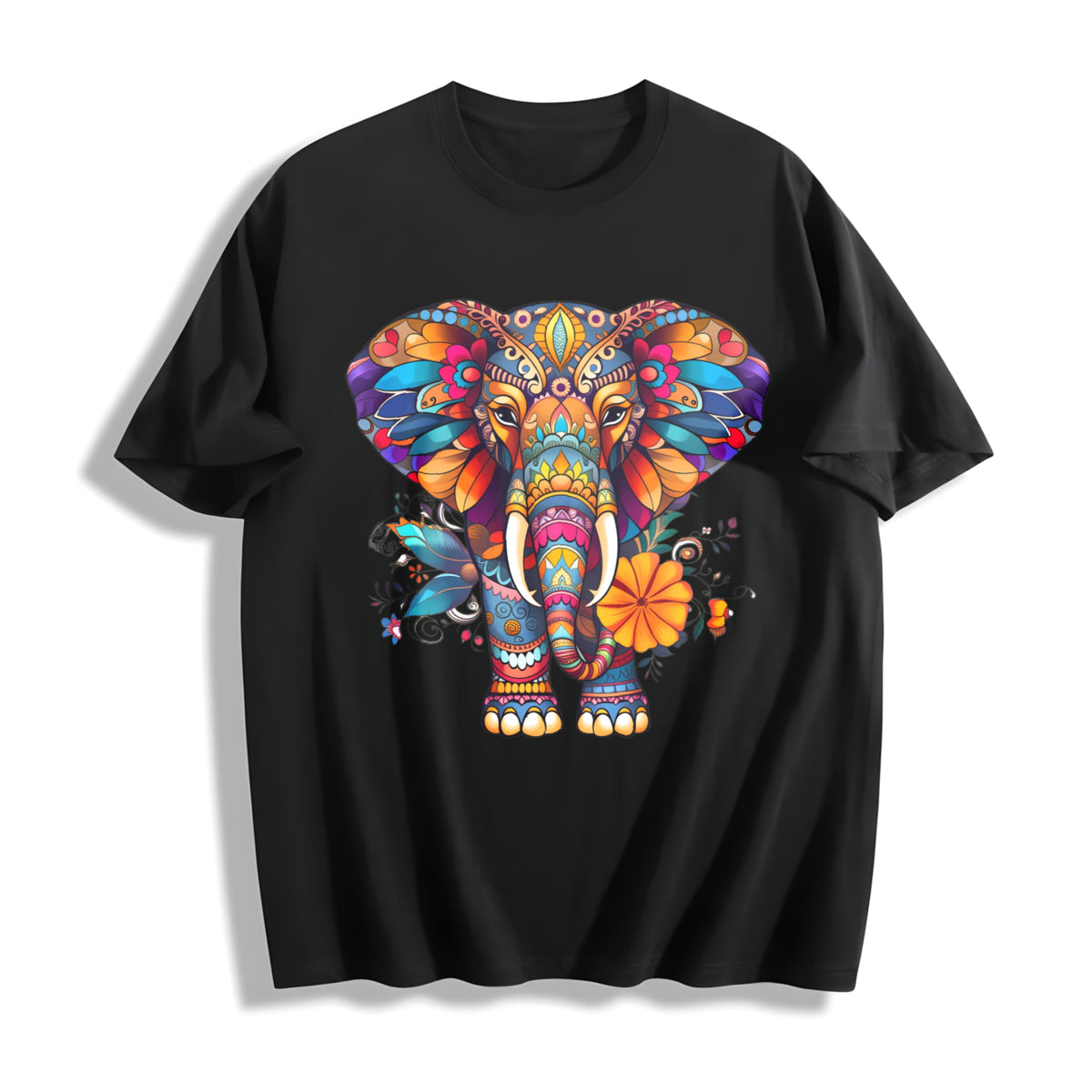 Elephant Cotton T-Shirt - Black
