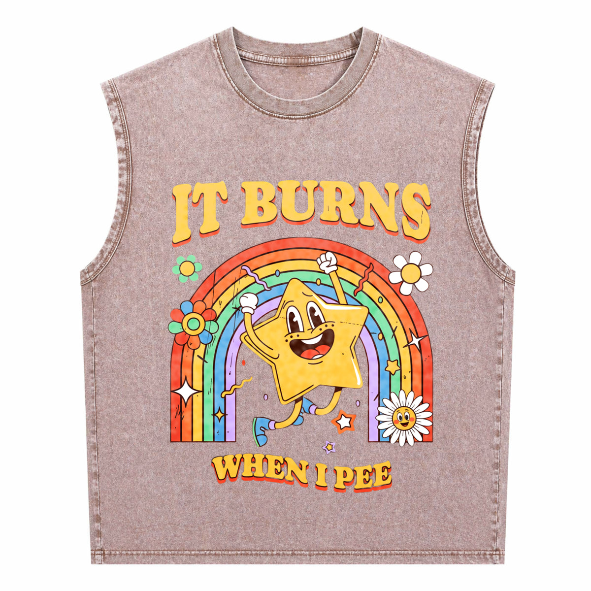 Funny Saying It Burns When I Pee Sarcastic Men's Washed Tank Top - product view