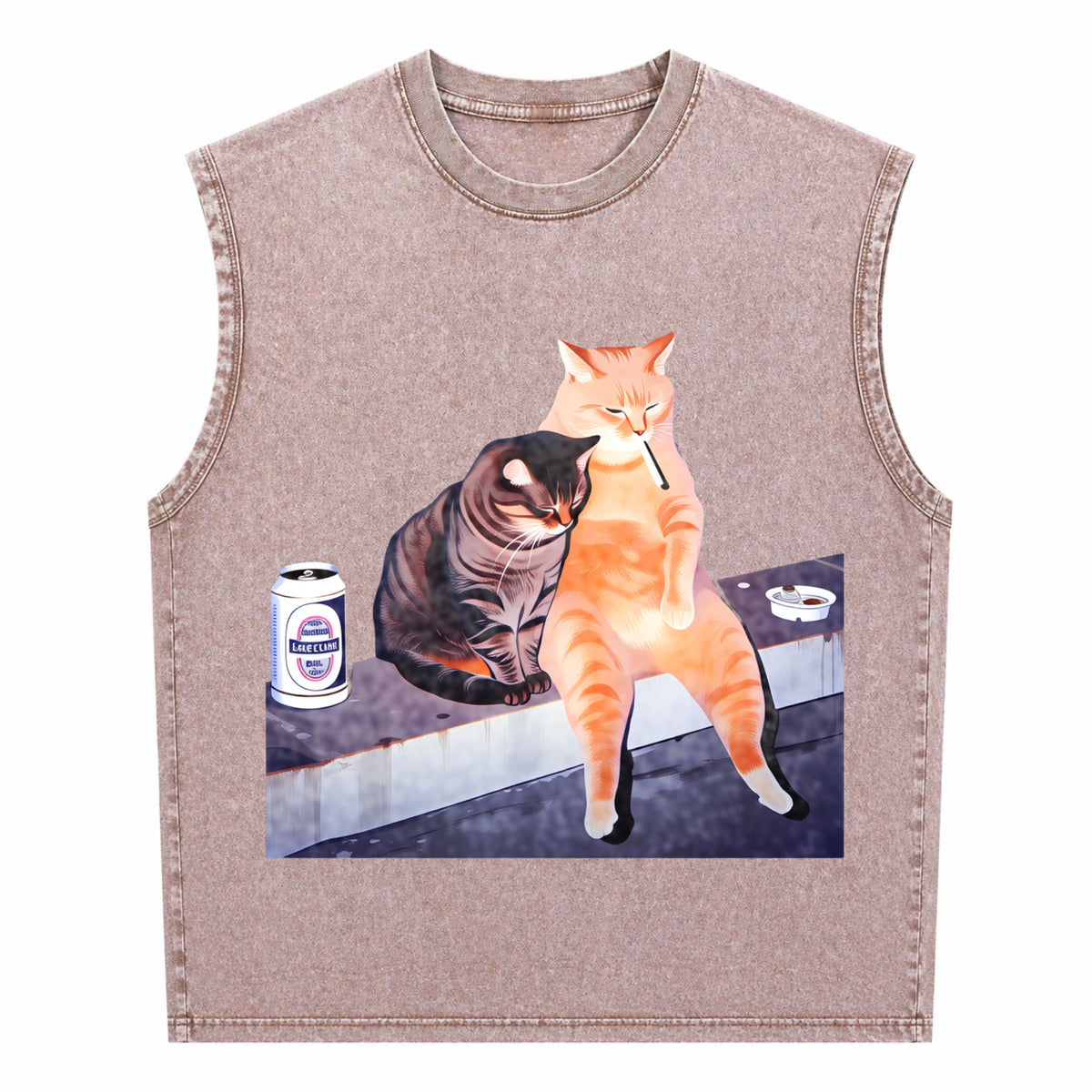 Smoking Cat Meme For Cat Lovers Black Humorous Perfect Men's Washed Tank Top - product view