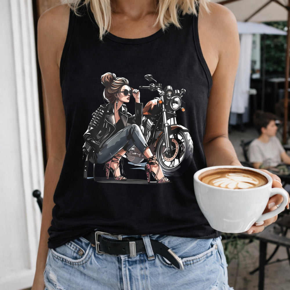 Biker Woman and Motorcycle Women's Tank Top - Black