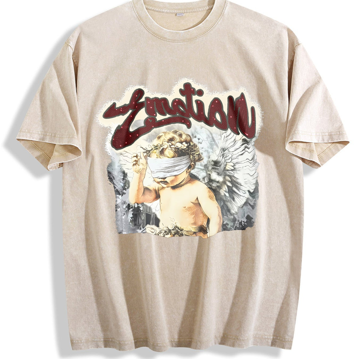 Cherub Emotion Rhinestone Tank Vintage Washed T-Shirt - Beige