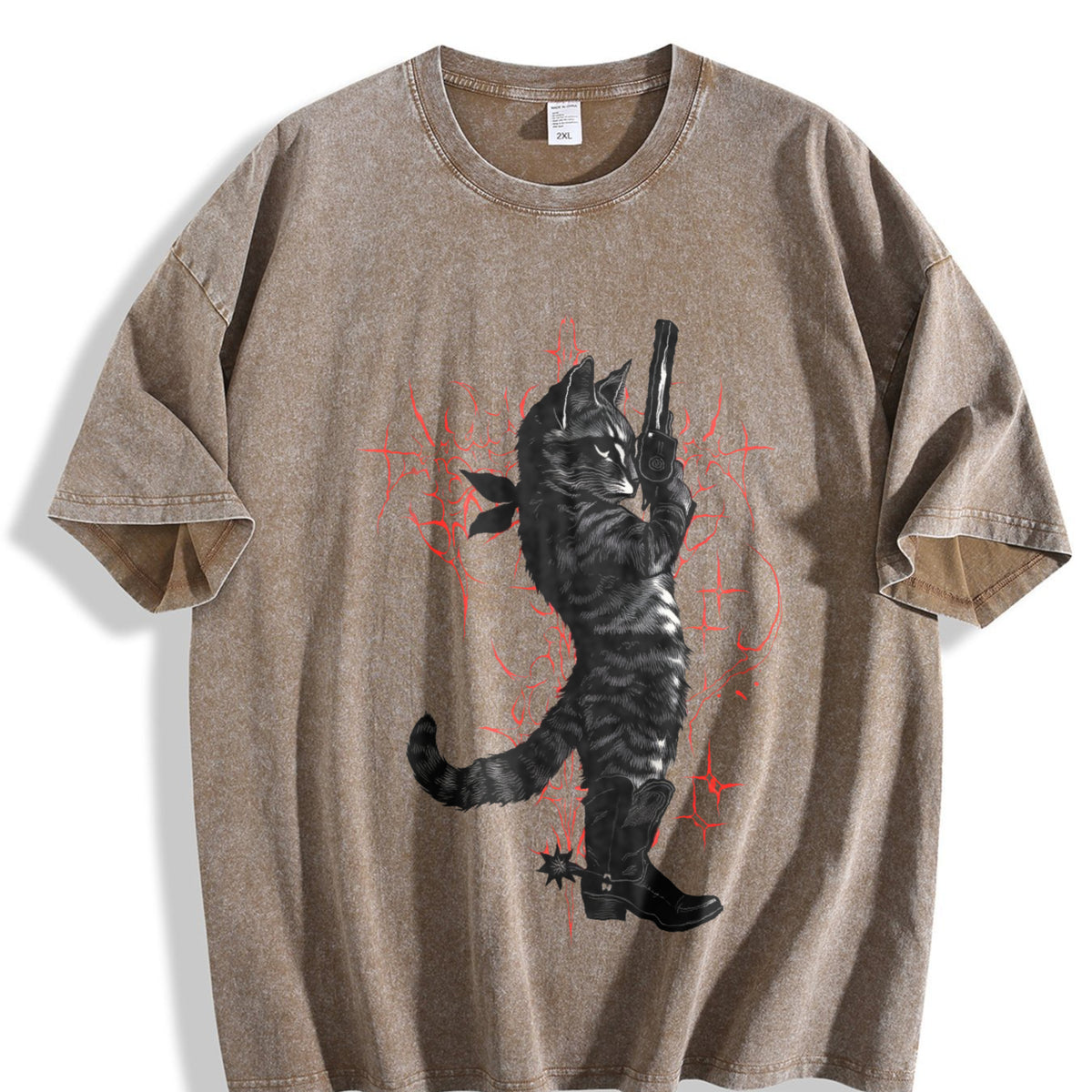 Cowboy Cat Neo-tribal Vintage Washed T-Shirt - product view