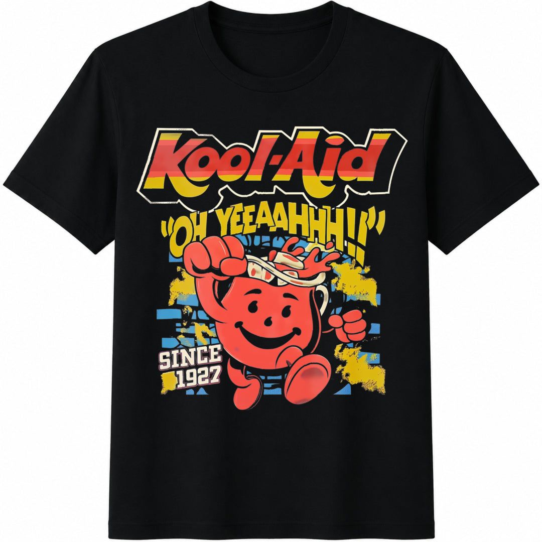 S Hip-hop With Ko Ol-aid Cartoon Cotton T-Shirt - Black