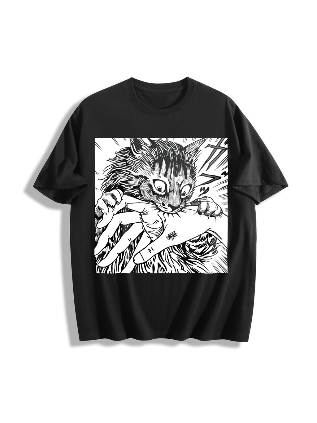 Cat Bite Cotton T-Shirt - Black