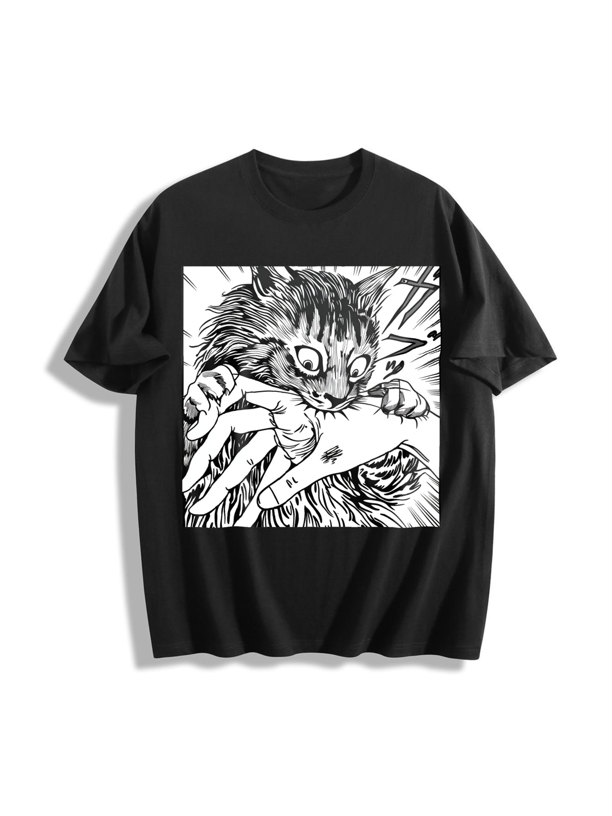 Cat Bite Cotton T-Shirt - Black
