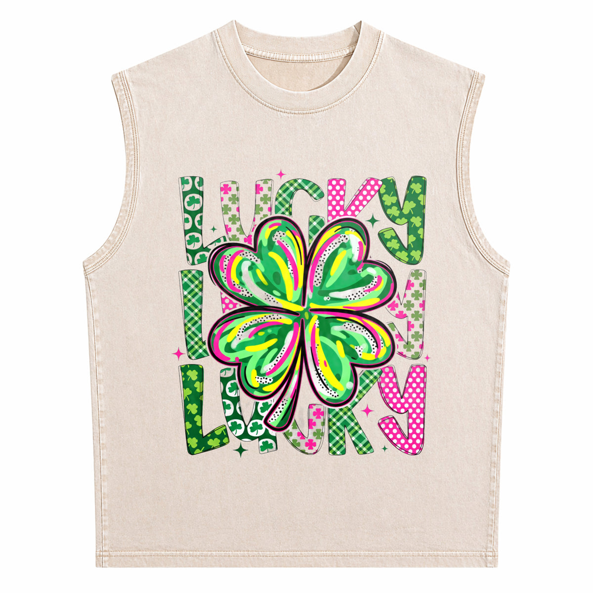 Lucky Shamrock St Patrick's Day Men's Washed Tank Top - product view
