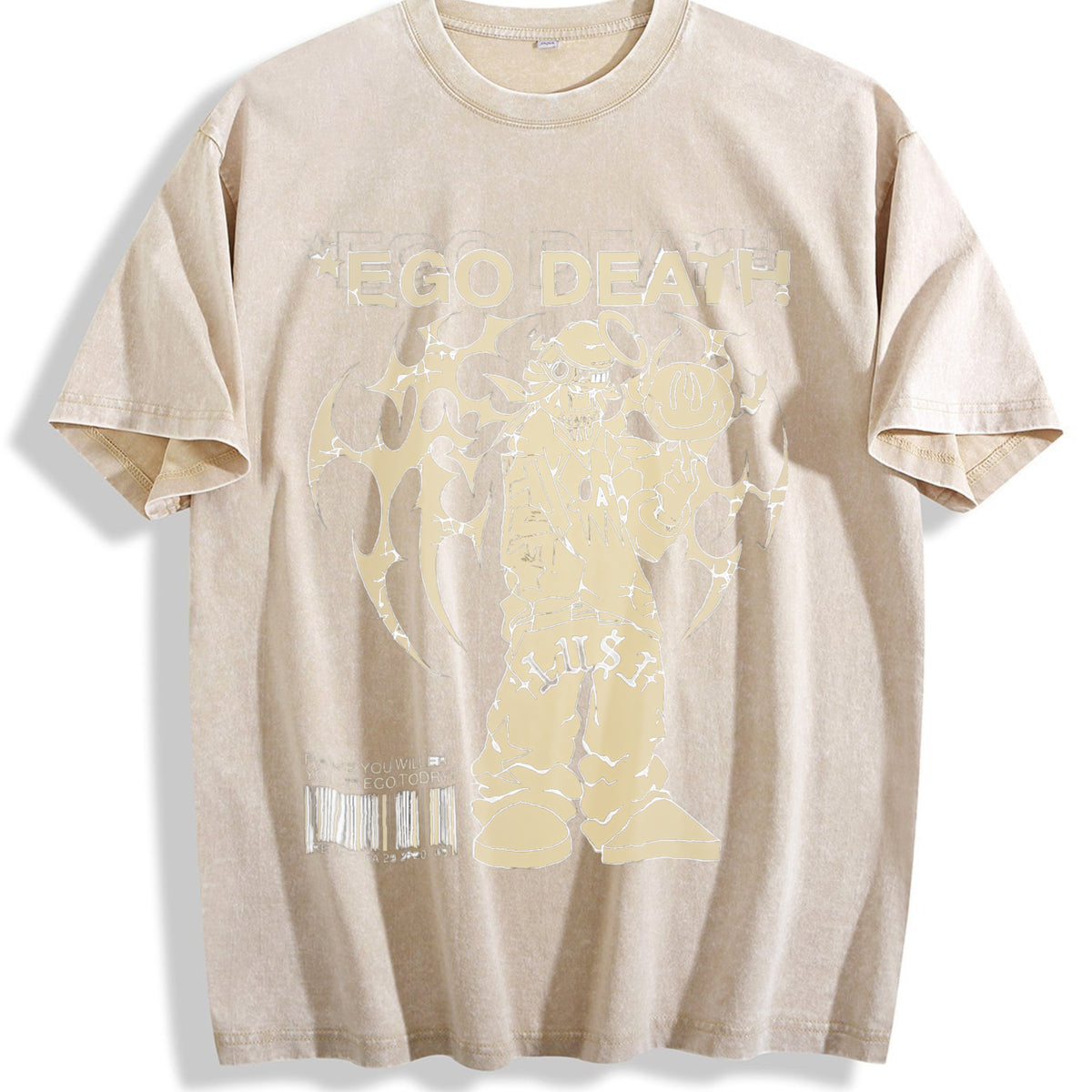 Ego Death Lust Anime Vintage Washed T-Shirt - Beige