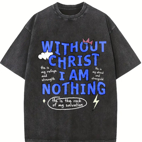 100 Boxy Christian Faith Letter White Vintage Washed T-Shirt - product view