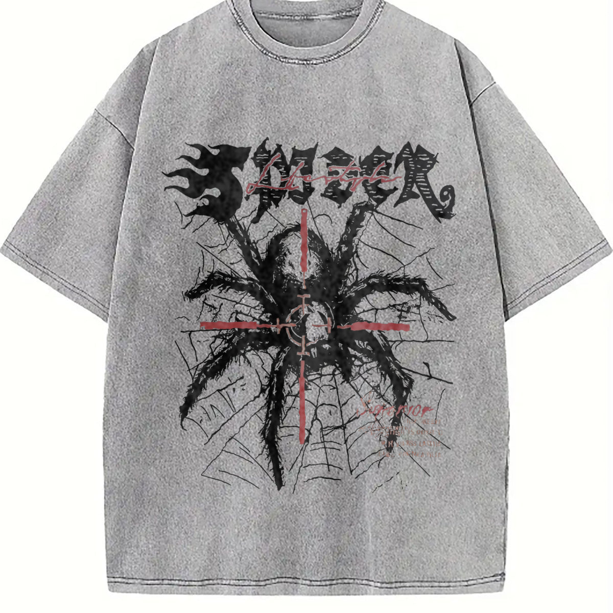 2 Piece Gothic Spider Cross & Shorts Set Vintage Washed T-Shirt - product view