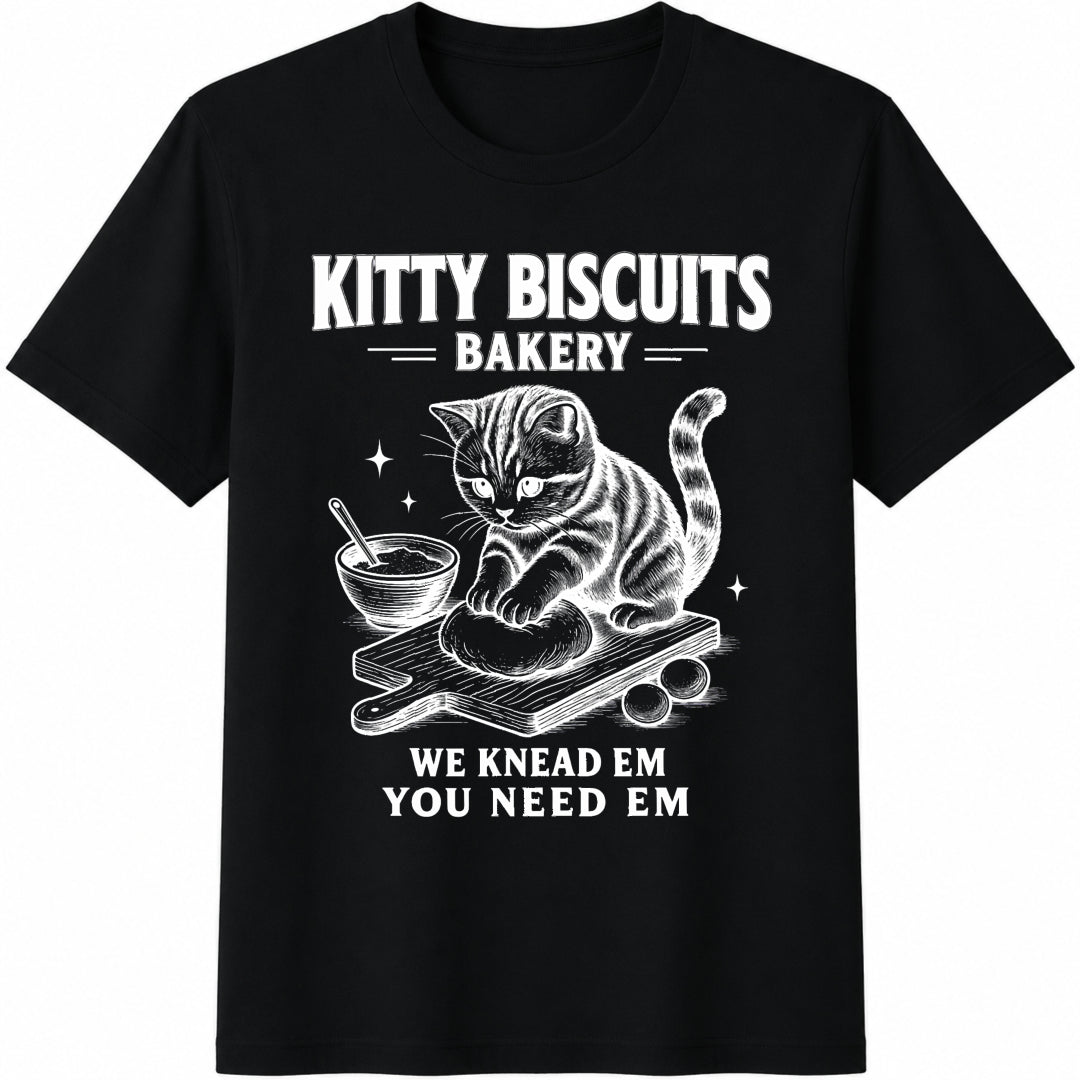 Cat Funny Cat Sourdough Cat Meme Kitty Biscuits Kitten Cat Cotton T-Shirt - Black