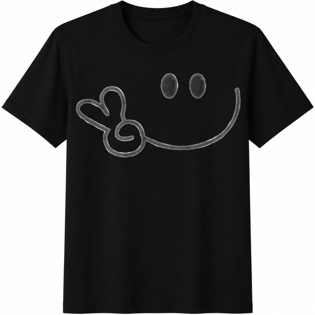 10piece Cute Face Heart Tree Tyle Wrinkle Resistant Cotton T-Shirt - Black