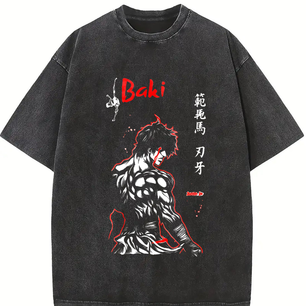 valentine shirts Anime BAKI Hanma Baki Printed Tee Men Women Short Sleeve Cotton hot product Tshirts Vintage Washed Washed Retro Fashion Unisex