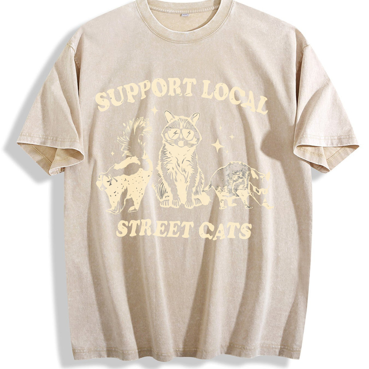 Support Local Cats Vintage Washed T-Shirt - Beige