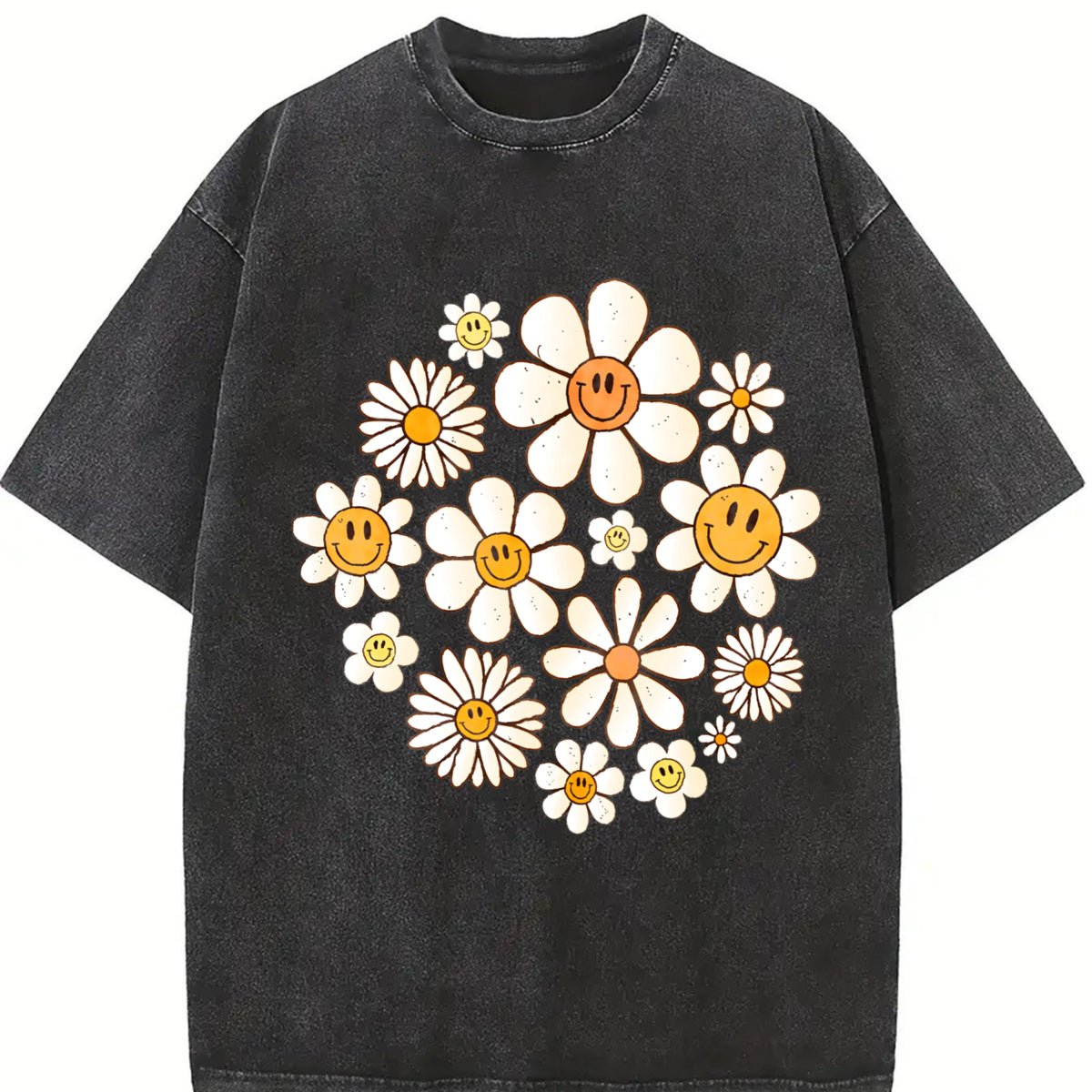 Retro Flowers Tshirt, Daisy Flower Shirt Womens, Flower Smile Faces Shirt, Smile Floral T-Shirt Top Womenswear Vintage Graphic Tees