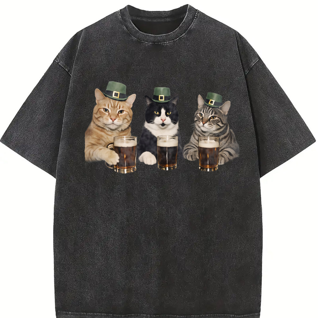 Unisex Cat Vintage Shamrock Vintage Washed T-Shirt   – St. Patrick’s Day Graphic Tee