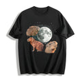 Capybara Moon Cotton T-Shirt - Black