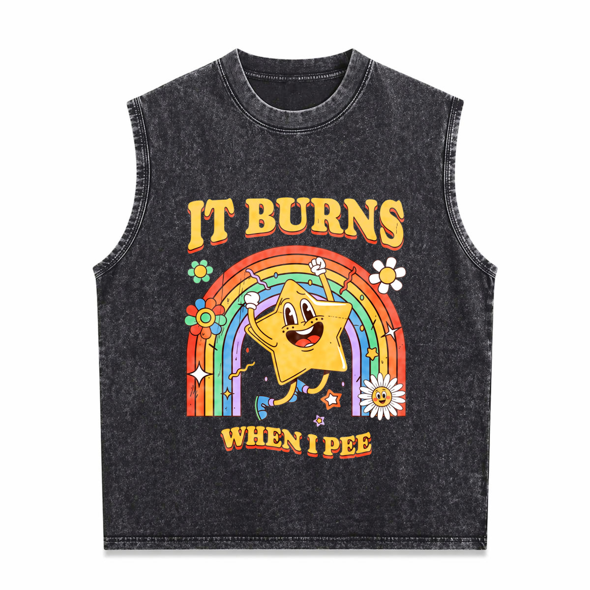 Funny Saying It Burns When I Pee Sarcastic Men's Washed Tank Top - Black