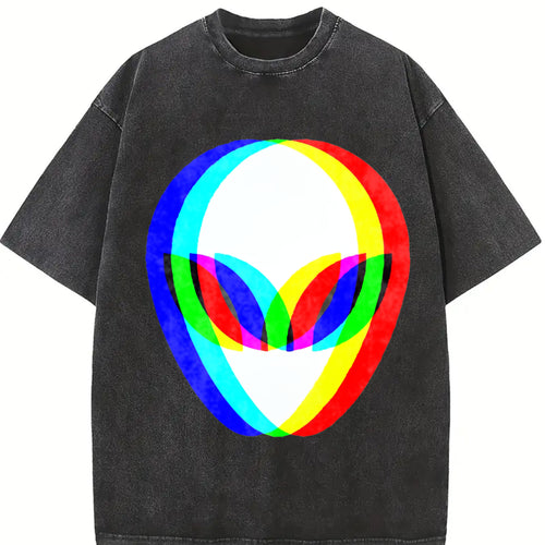 100 Alien Head Trippy Vaporwave Techno Rave Edm Music Vintage Washed T-Shirt - product view