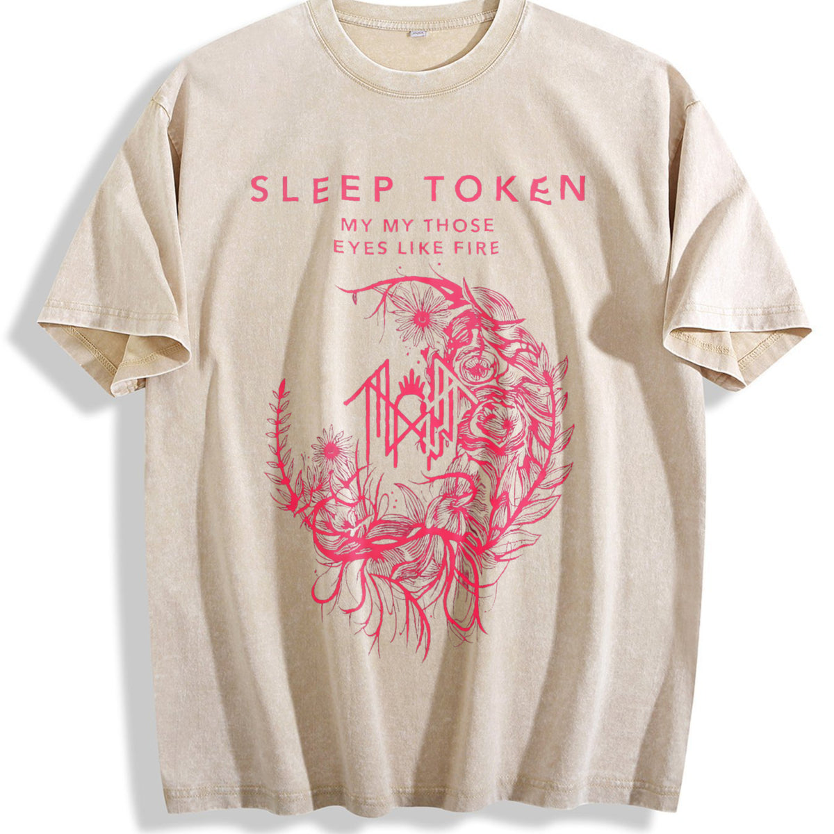Black Sleep Token Band Vintage Washed T-Shirt - Beige