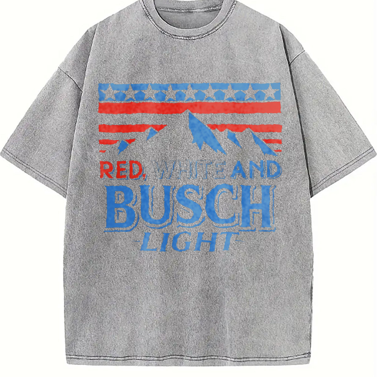 Red White And Busch Light American Flag Mountain Side Vintage Washed T-Shirt - product view