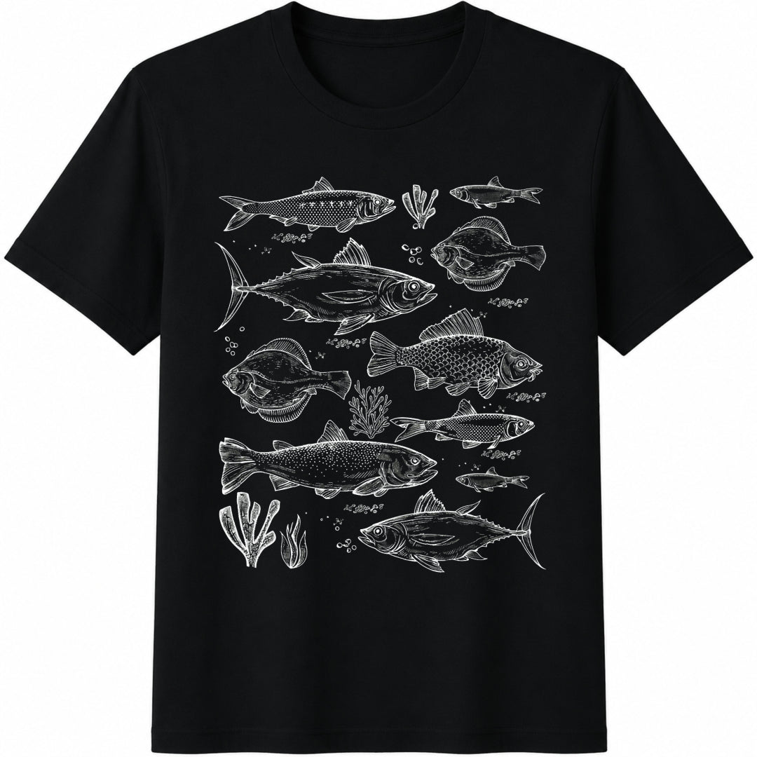 Ocean Fish Cotton T-Shirt - Black
