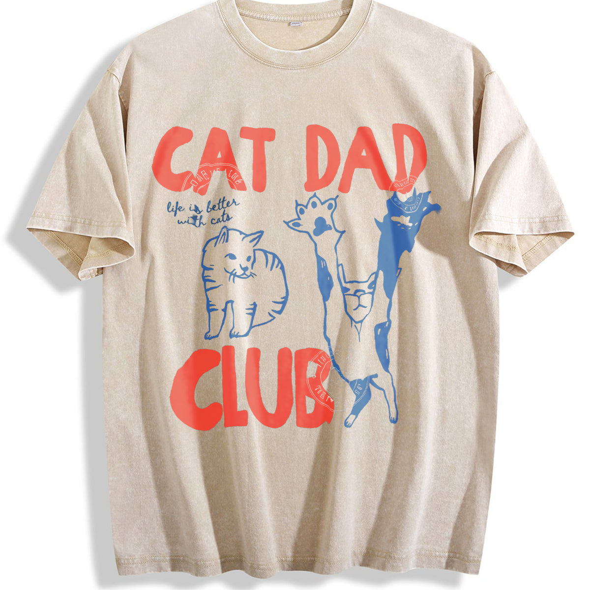 Cat Dad Vintage Washed T-Shirt - Beige