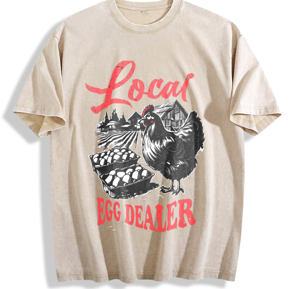 Local Egg Dealer Funny Chicken 90s Vintage Washed T-Shirt - Beige