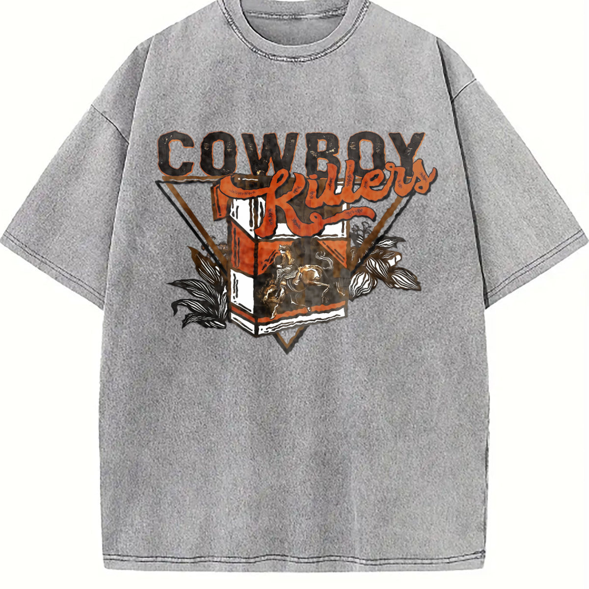 Front Back Western Cowboy Vintage Washed T-Shirt - product view