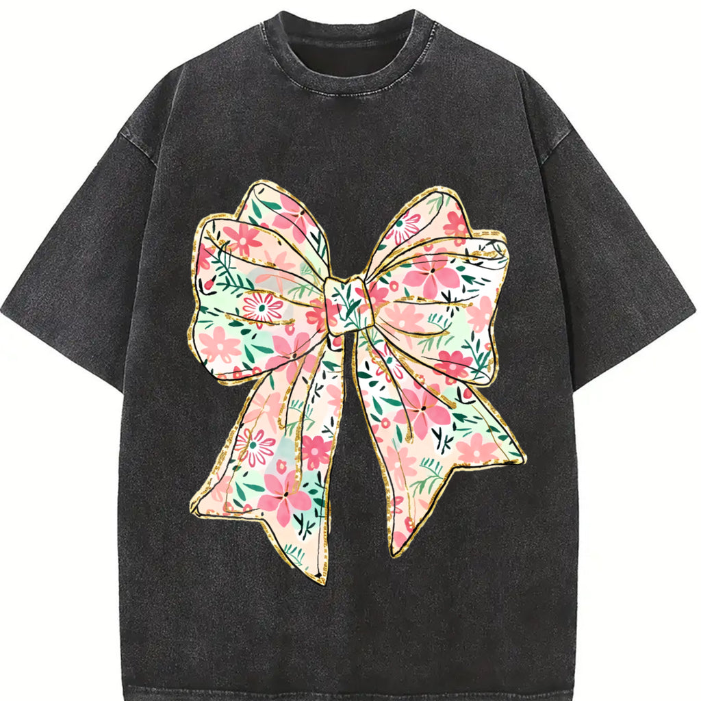 Coquette Bow Tshirt, Floral Bow Tee, Coquette Aesthetic Soft Girl Era Tshirt ,Girlie Girl Shirt Ribbon Shirt Gift, Oversized Top Womenswear Casual