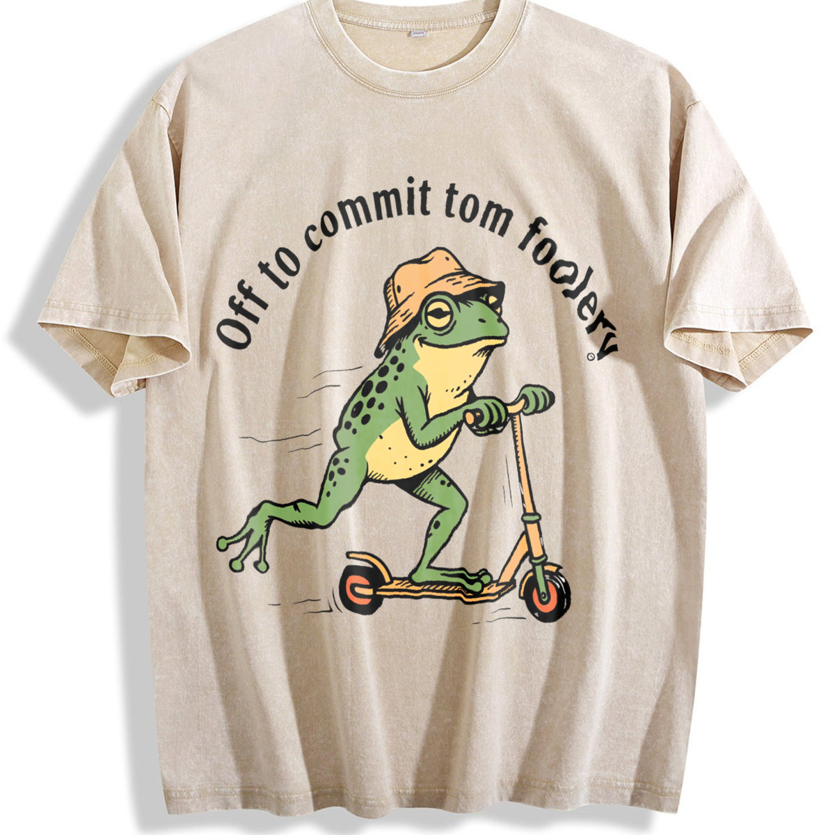 Off To Commit Tomfoolery Frog Vintage Washed T-Shirt - Beige