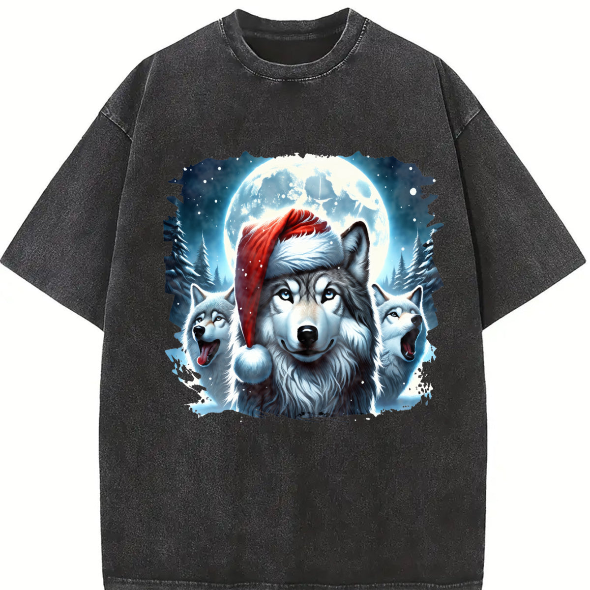 Christmas Wolf Funny Teenager Vintage Washed T-Shirt - product view