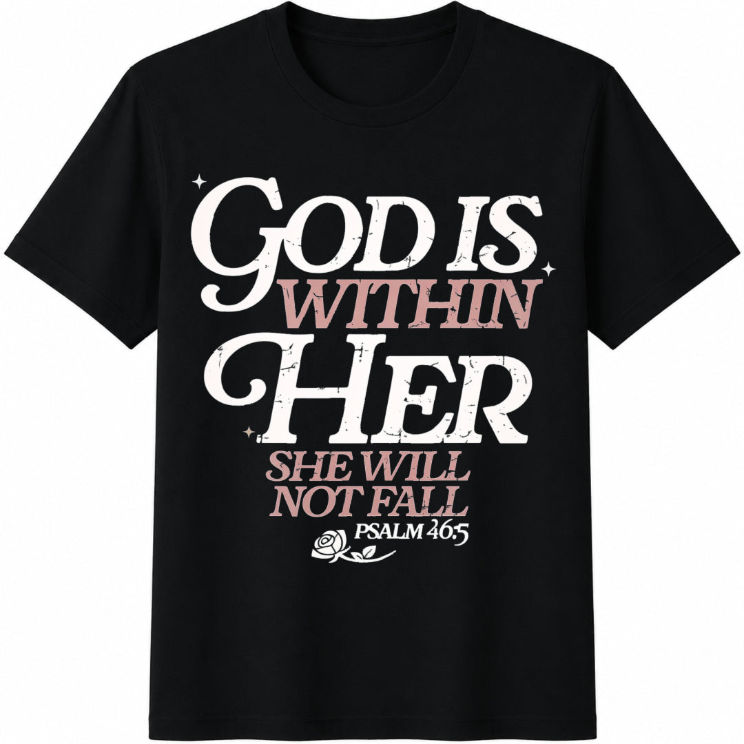 God Is Within Her Christian Cotton T-Shirt - Black