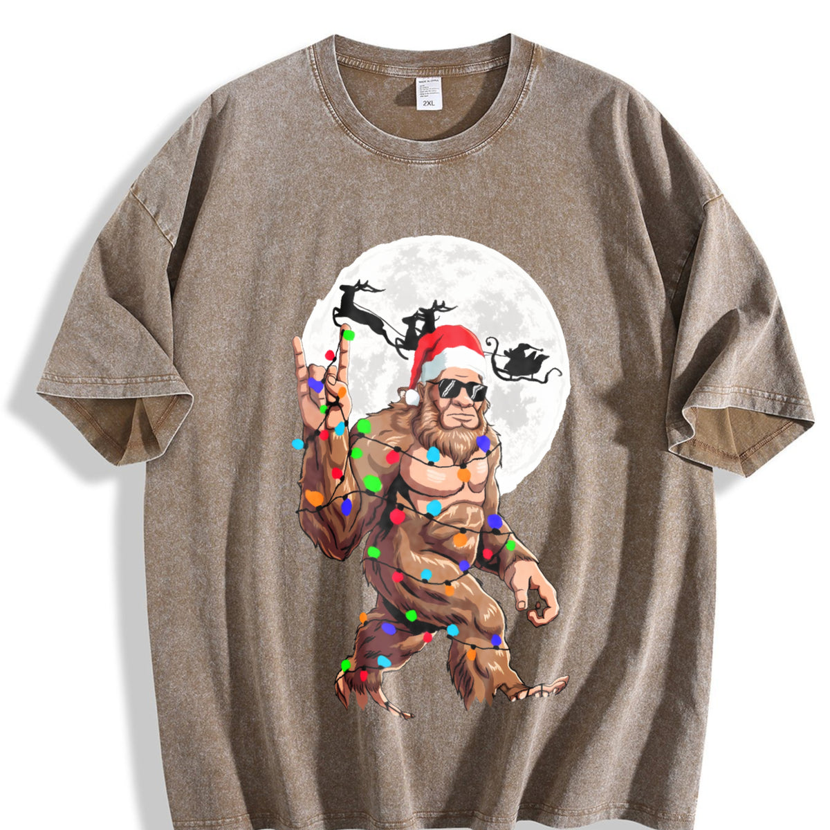 Funny Bigfoot Claus Christmas Vintage Washed T-Shirt - product view