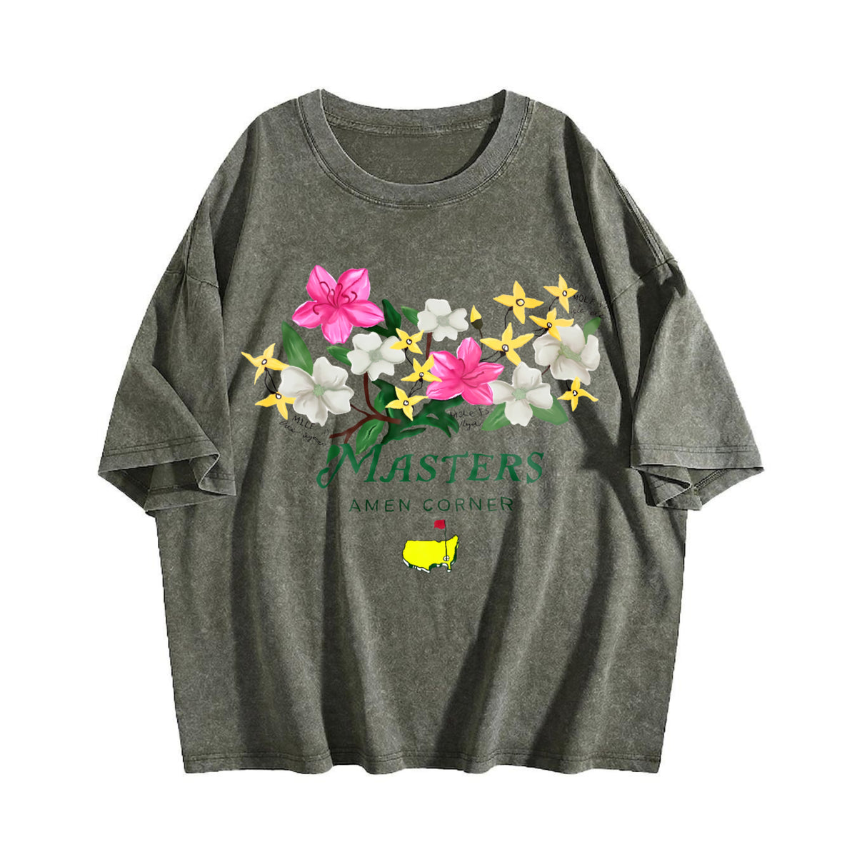 Masters Amen Corner Floral Golf Logo Muscle Vintage Washed T-Shirt - product view