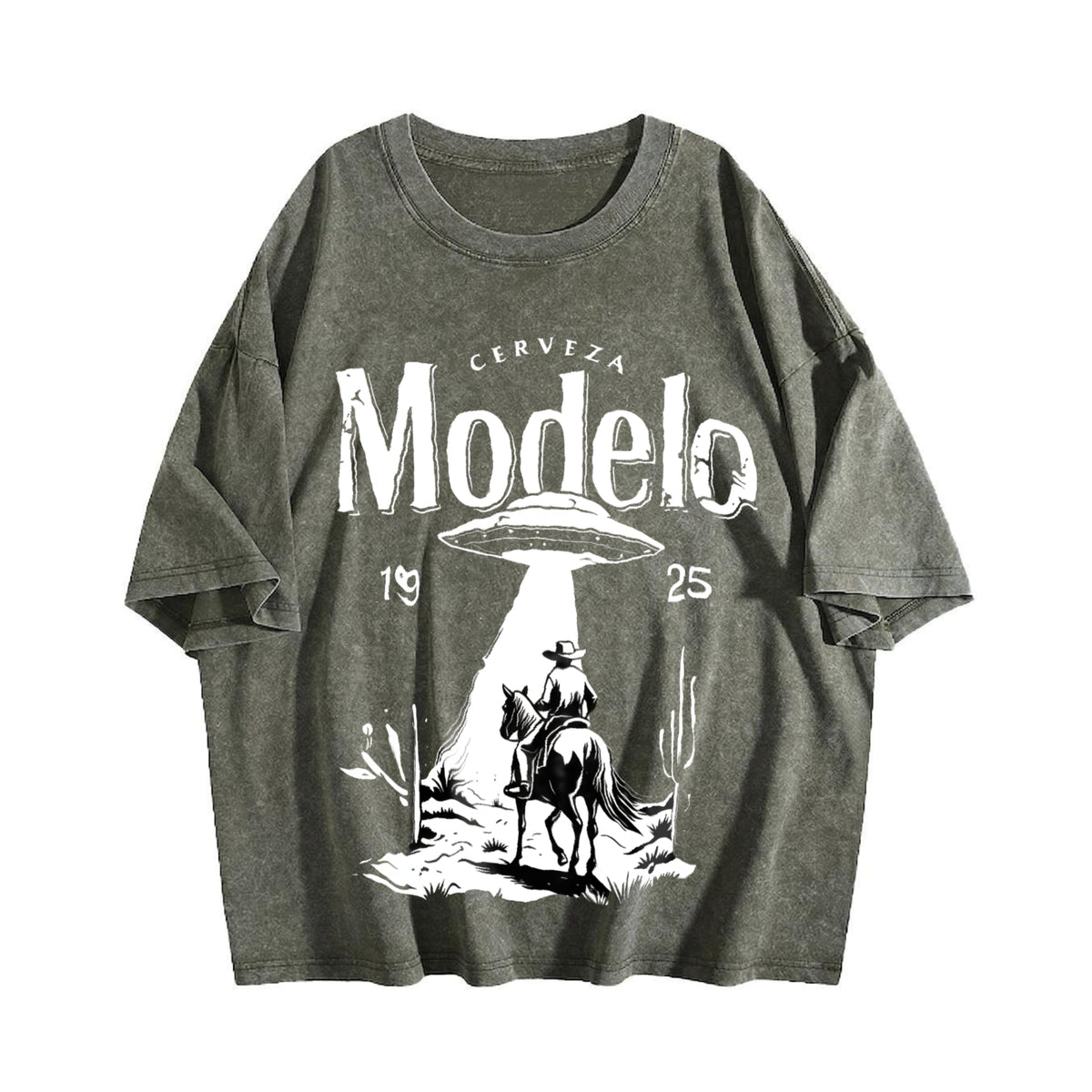 Modelo UFO Cowboy - - With Cerveza Modelo Letter Vintage Washed T-Shirt - product view