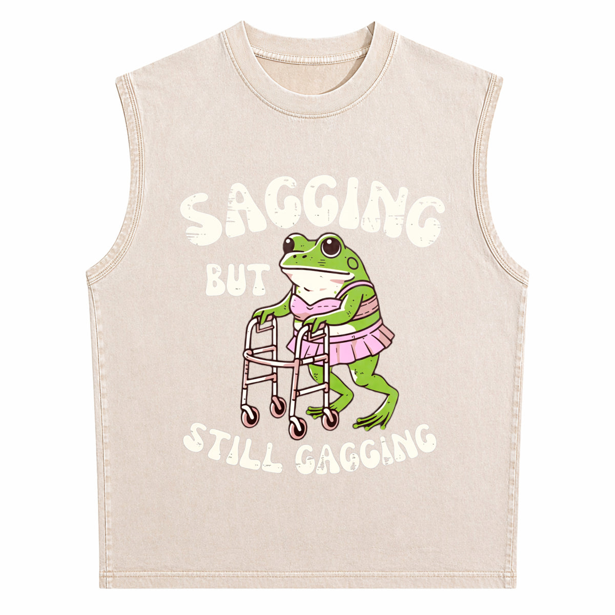 Sagging But Still Gagging Frog Funny Cringe Meme Men's Washed Tank Top - product view