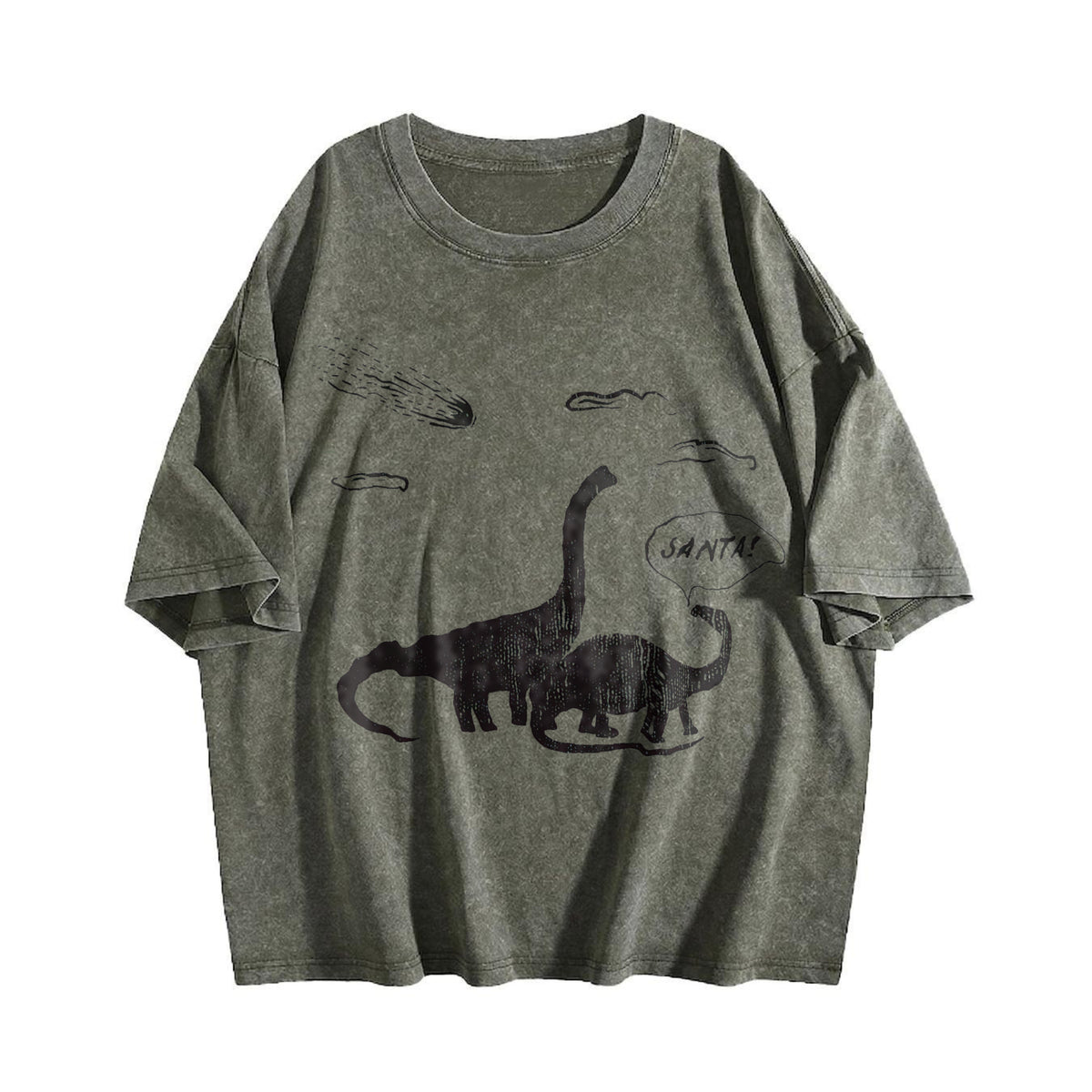 Santa Dinosaurs Funny Xmas Dino Meteor Extinction Joke Vintage Washed T-Shirt - product view
