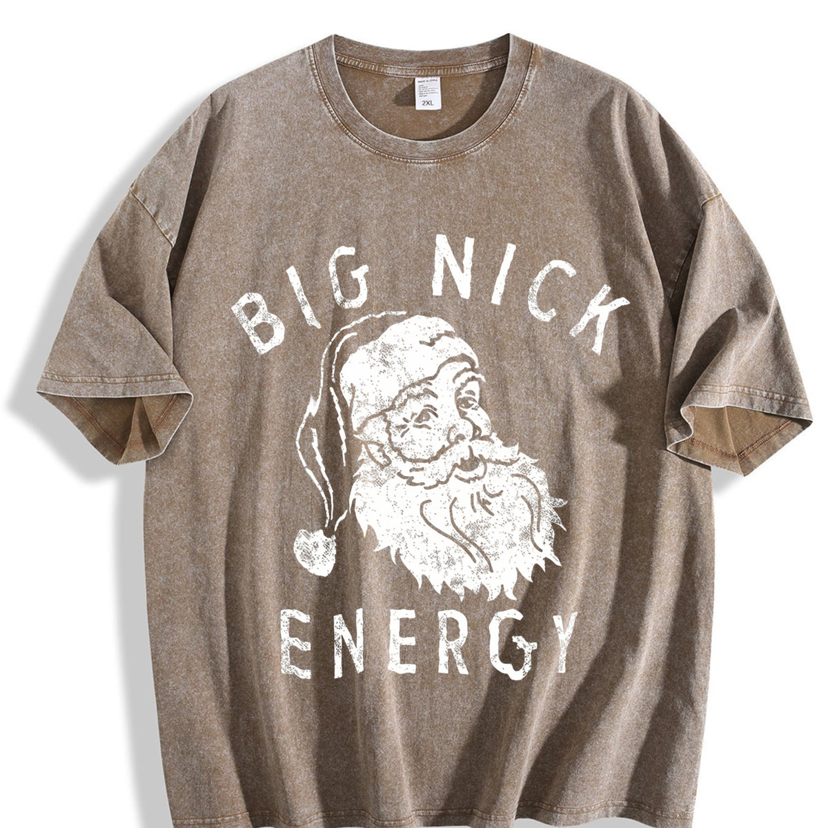 Big Nick Energy Funny Xmas Fat Santa Claus Saint Vintage Washed T-Shirt - product view