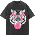 Women's Tiger & Bubble Gum Print Crew Neck Sweatshirt, Casual Long Sleeve Pullover for Daily Wear, Ladies Clothes for Fall & Winter, Hoodie