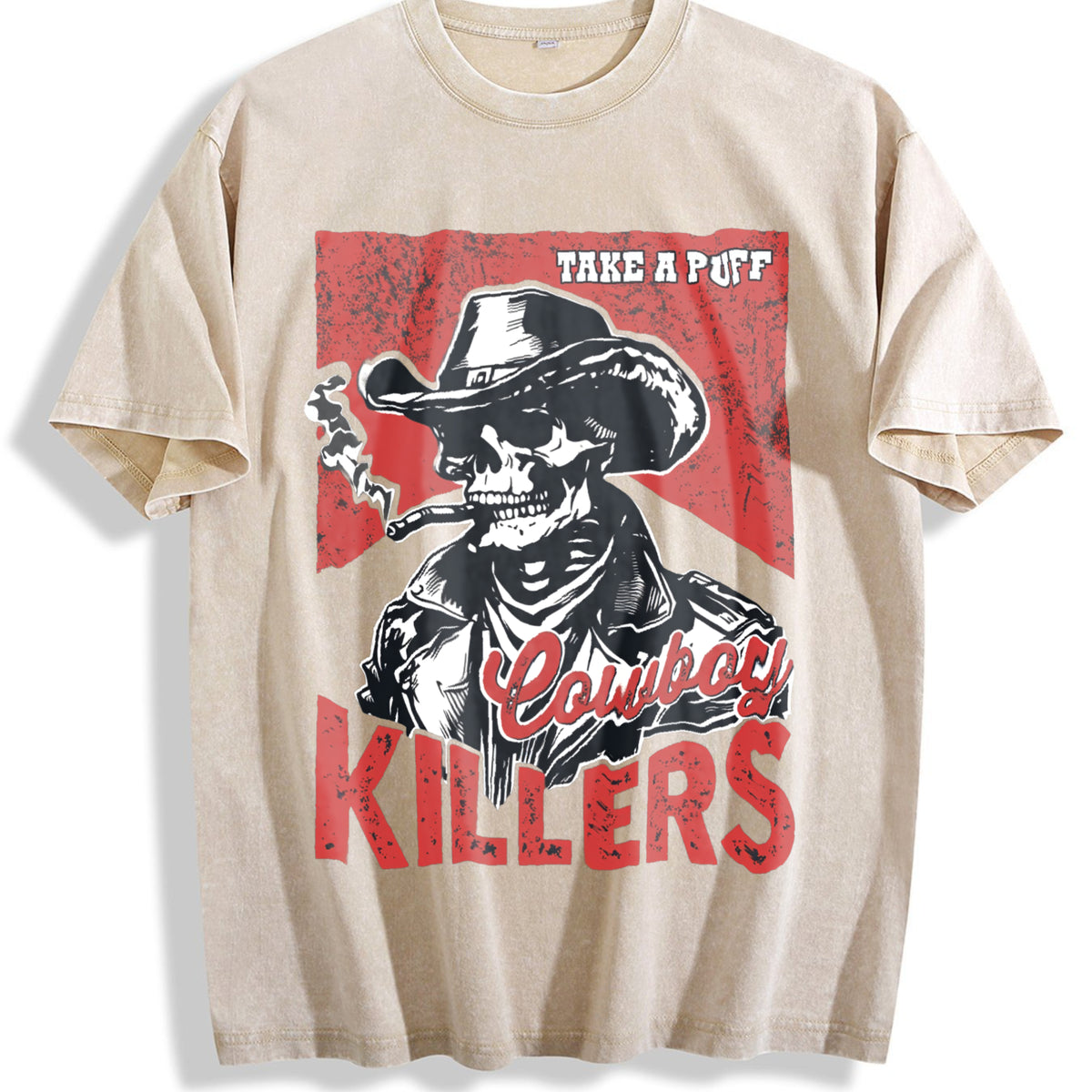 Popular Cowboy Killers 90s Vintage Washed T-Shirt - Beige