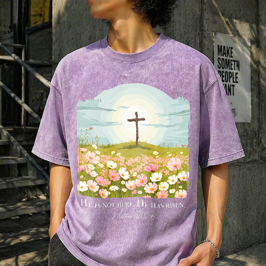 Christian Easter He Is Risen Vintage Washed T-Shirt - product view