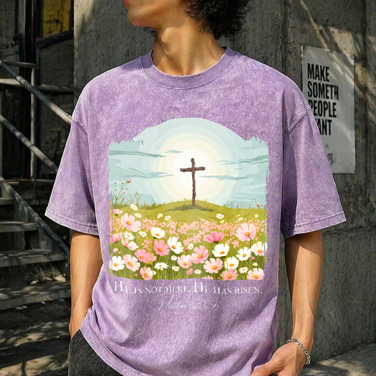 Christian Easter He Is Risen Vintage Washed T-Shirt - product view