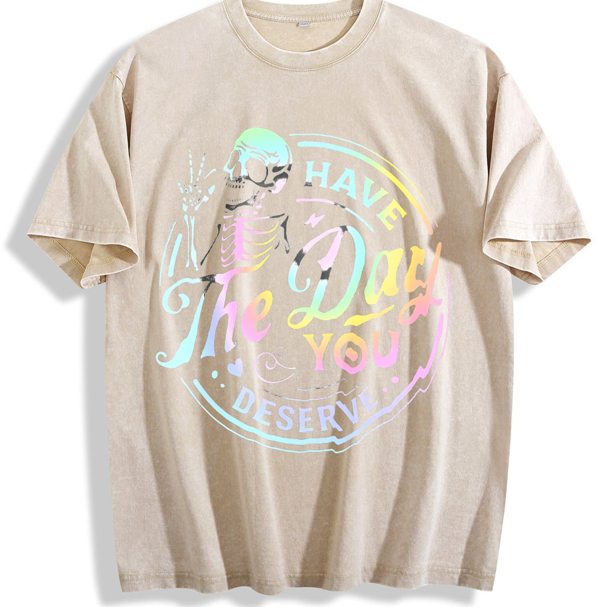 Skeleton Vintage Washed T-Shirt - Beige