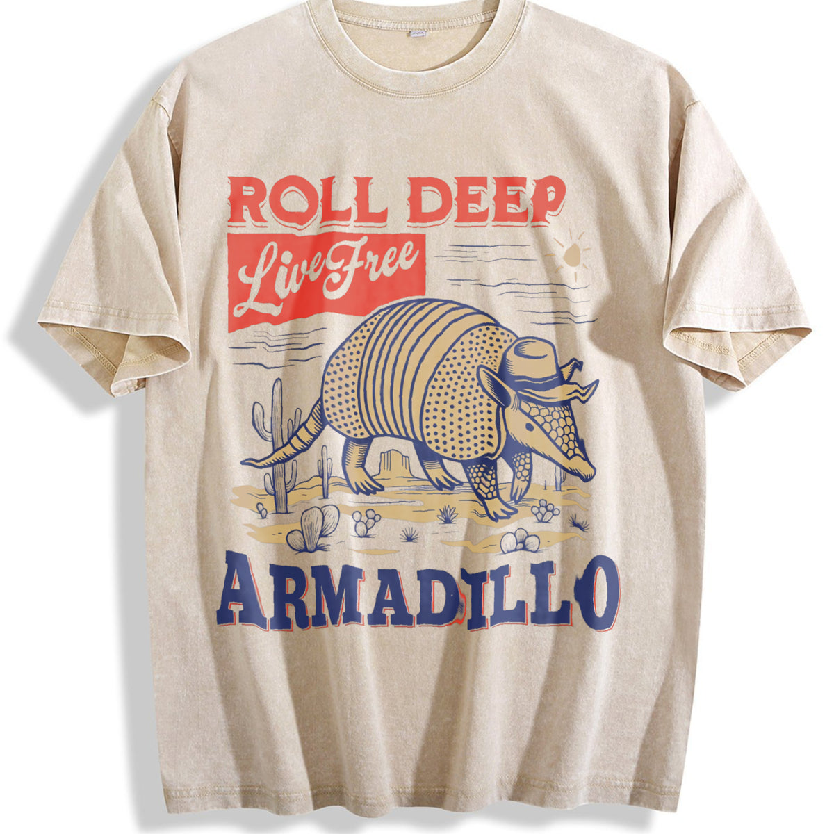 Armadillo Western Vintage Washed T-Shirt - Beige