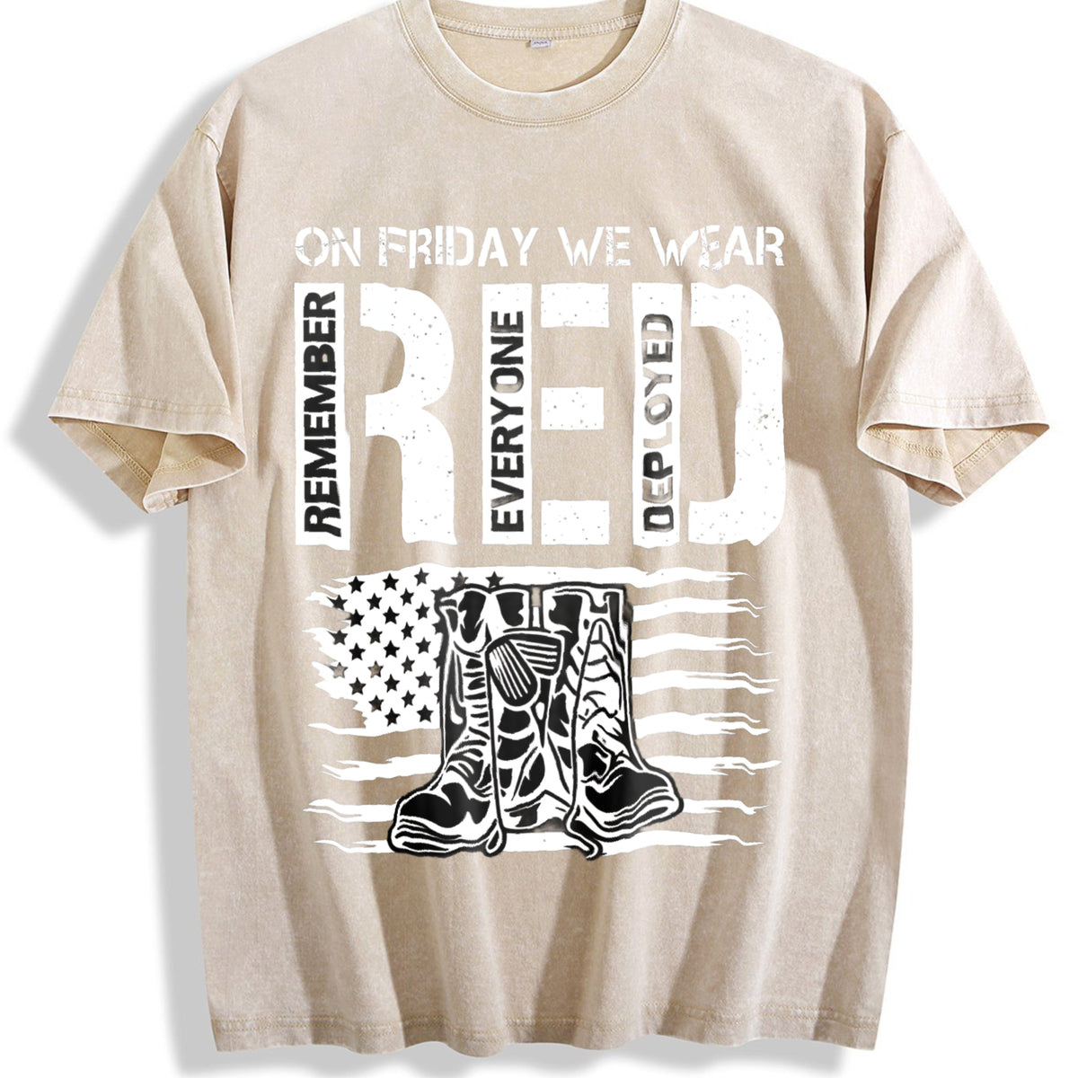 Military Support - US Flag & Red Friday Vintage Washed T-Shirt - Beige