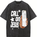 Men Faith Inspired Graphic T Shirt with Call on Jesus Print Soft Cotton Crewneck Short Sleeve Shirt for Daily Casual Wear and All Season Comfortable Outfits