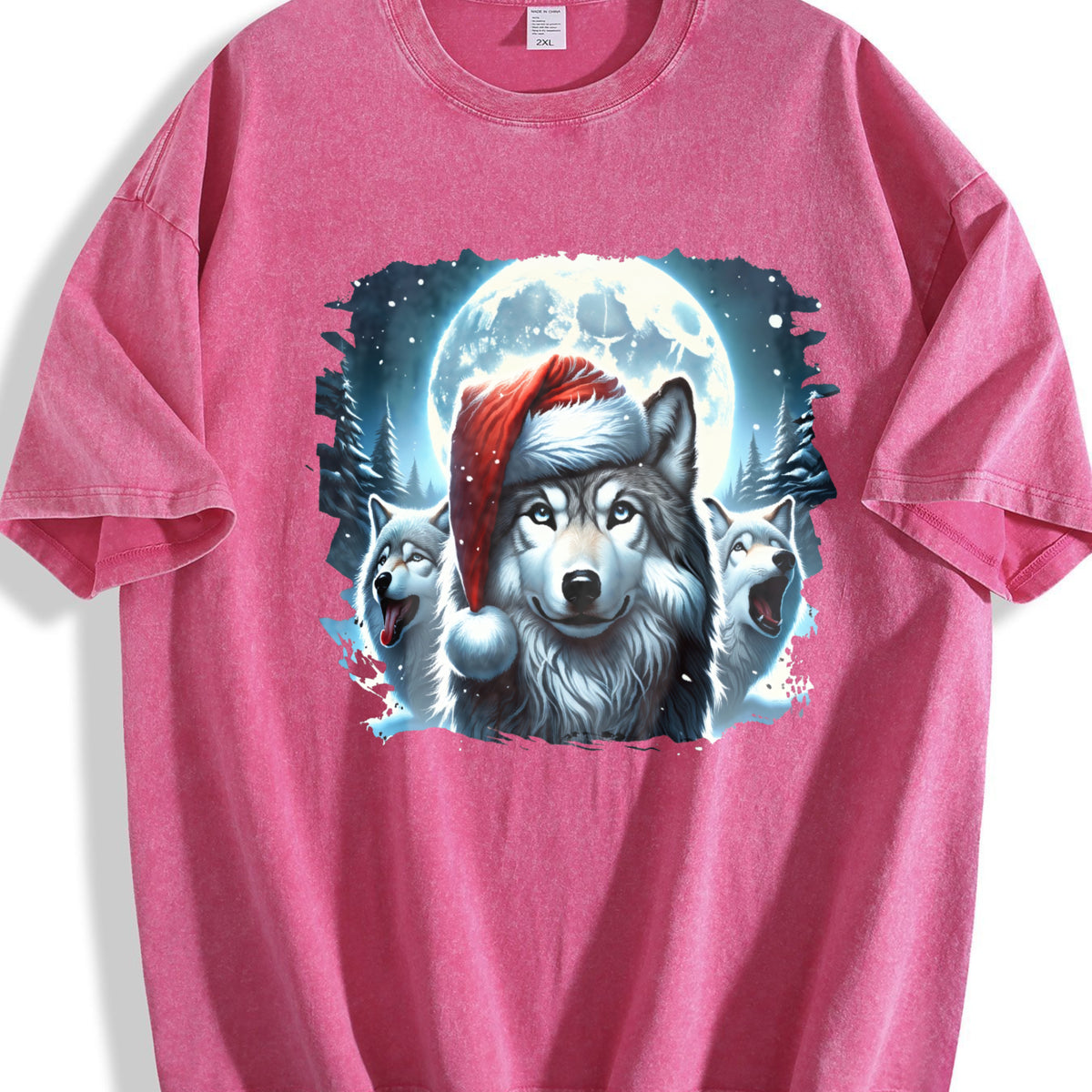 Christmas Wolf Funny Teenager Vintage Washed T-Shirt - product view