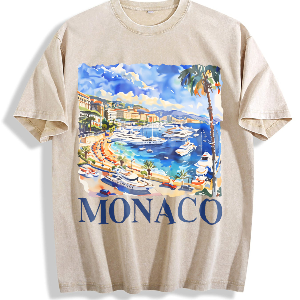 Monaco Italy Vintage Washed T-Shirt - Beige
